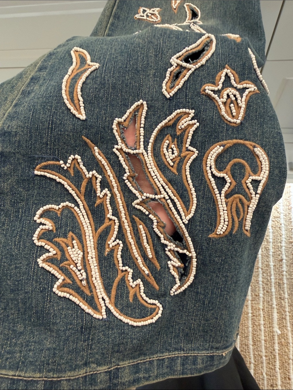 Dark Blue Flare Jeans with Embroidered Side Detail - Picture 6 of 6